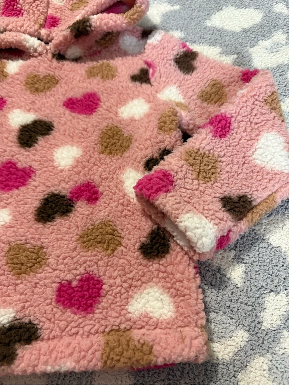 The Children's Place Pink Sherpa Hoodie with Multicolor Heart Print Toddler Girl